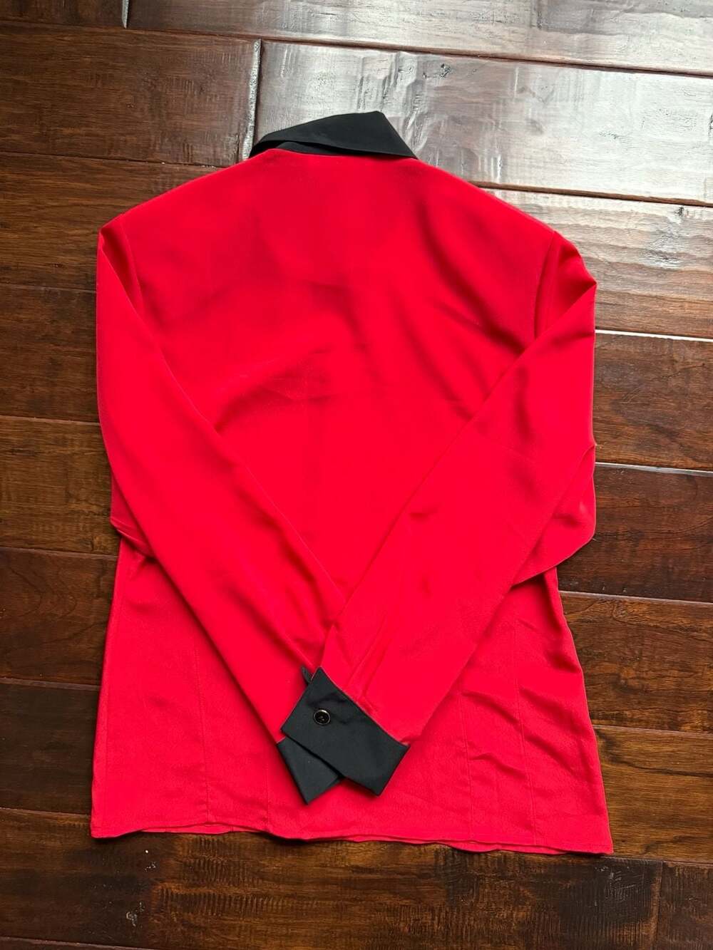 Vintage Simon Chang Red and Black Contrast Trim Long Sleeve Blouse Size 6 - Picture 6 of 6